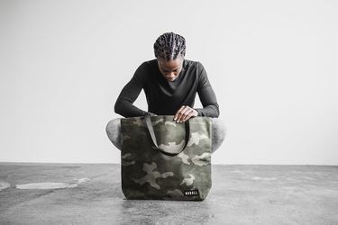 Nobull Waxed Canvas Open Top Tote Women's Bags Green Camo | Australia (RL8935)